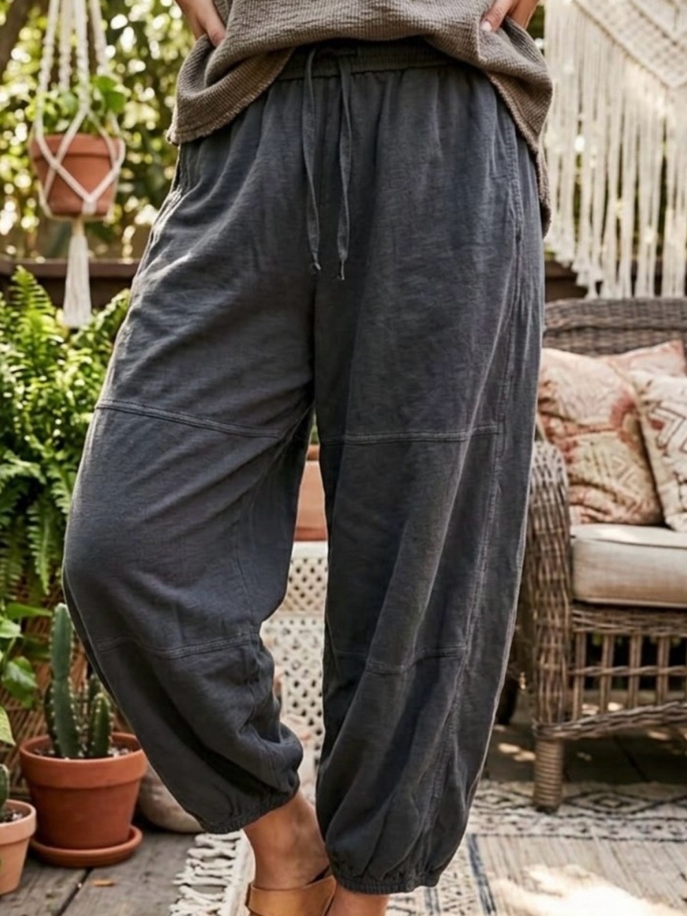 aerie 100% CottonCharcoal Drawstring Jogger Pants Size Large